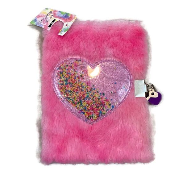 New With Tags Plush Notebook with Lock and Key and Heart on front - Picture 1 of 9